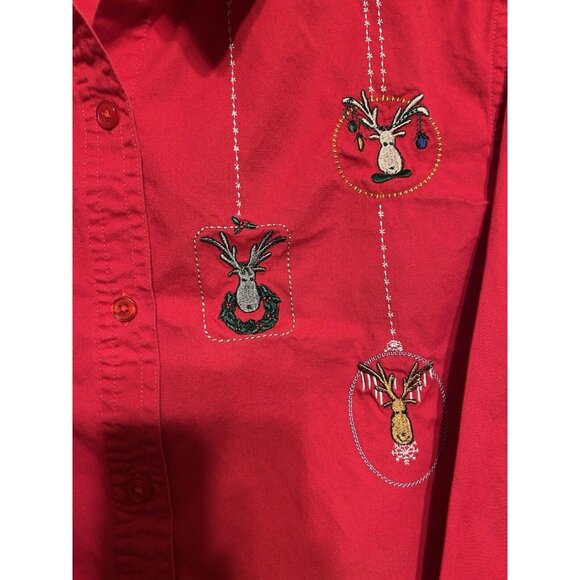 Vtg Basic Editions Button Front‎ Christmas Shirt Reindeer Ornaments Holly Small - Picture 4 of 10